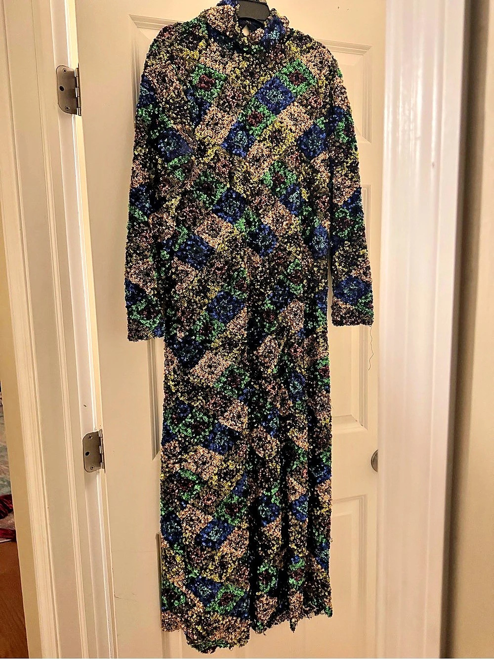 Zara Sequin Geometric Midi Dress in Black & Green Size Medium